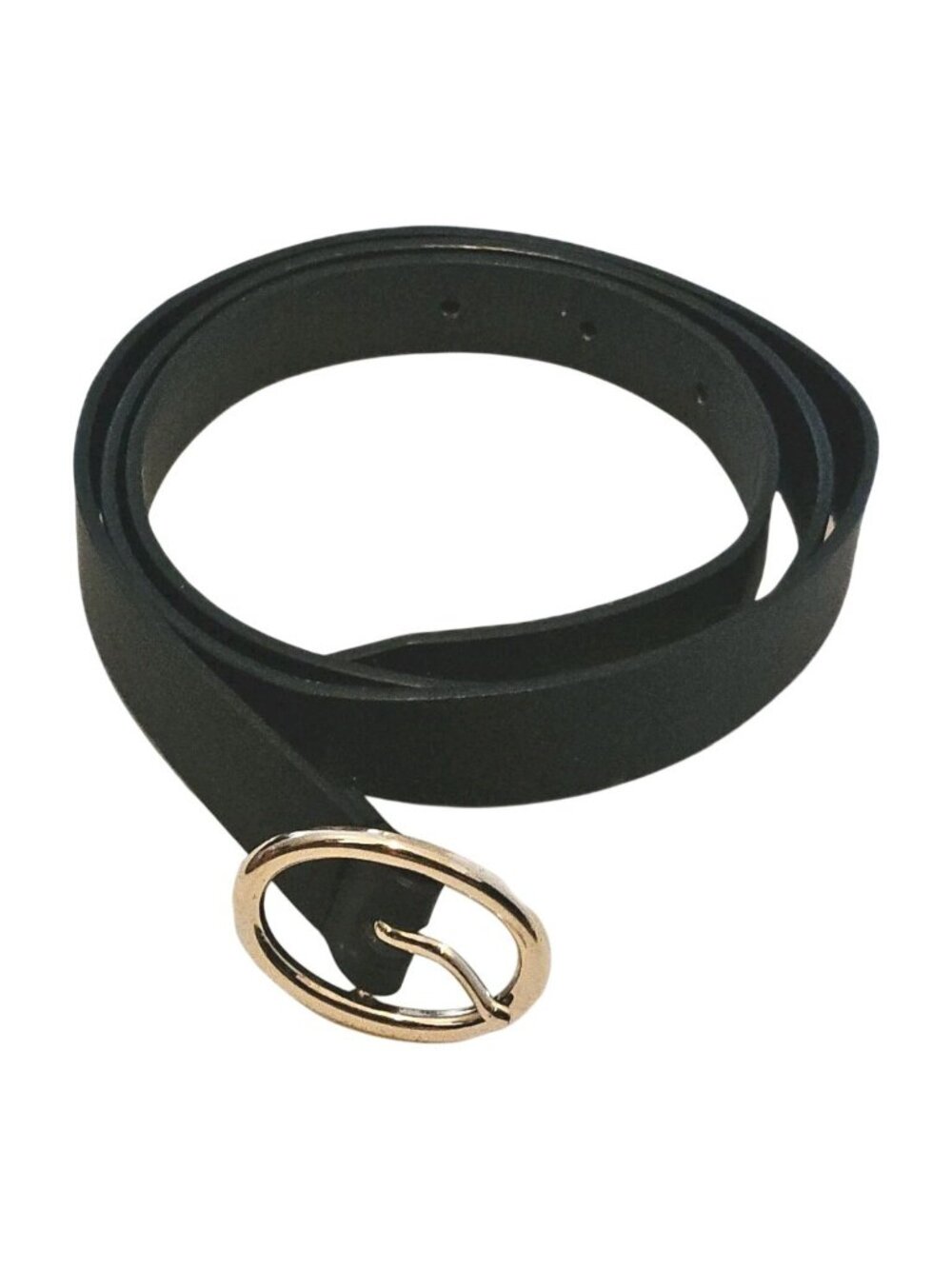 Ellen Tracy Black Faux Leather Belt Gold Tone Buckle Womens Large